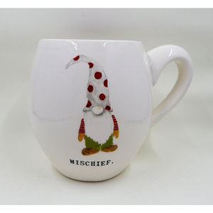 Rae Dunn Mischief Gnome Coffee Tea Mug Cup Holiday White Red